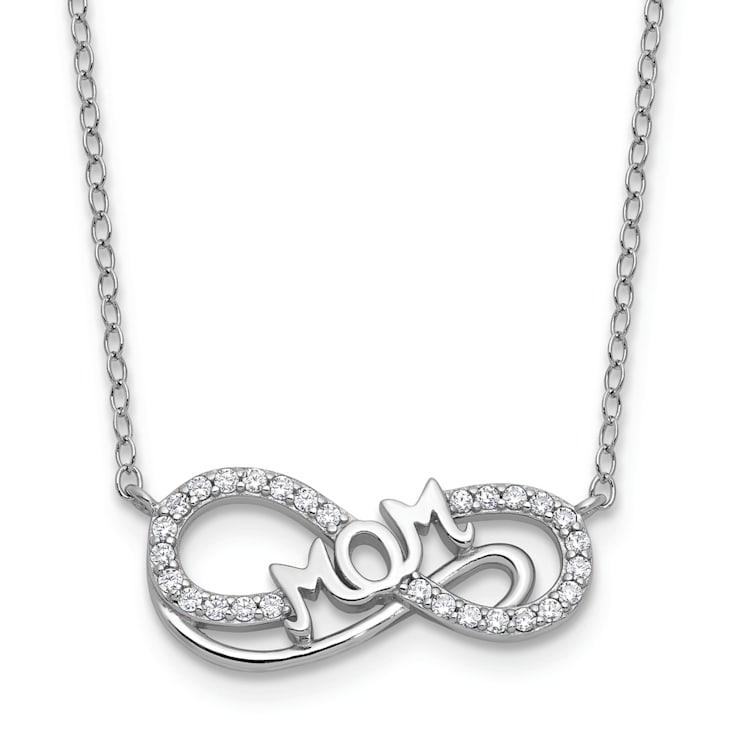 Rhodium Over Sterling Silver Polished Cubic Zirconia Mom Infinity Necklace