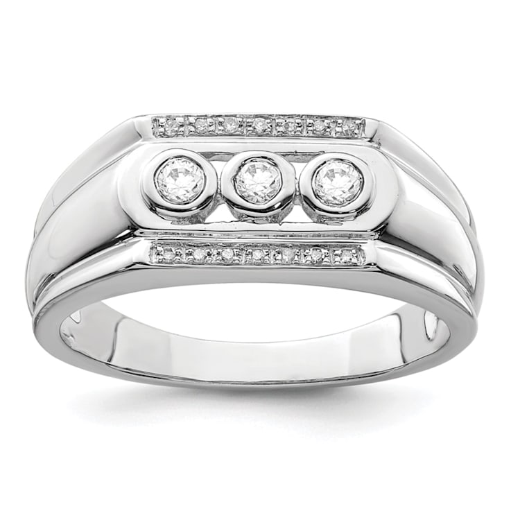 Rhodium Over 14K White Gold Lab Grown Diamond Men's Ring