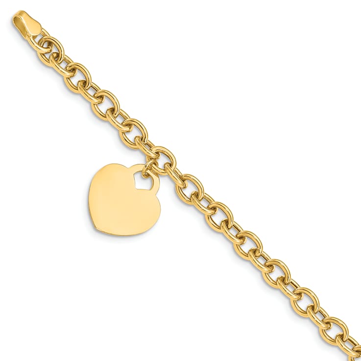 14K Yellow Gold Heart Charm Hollow Bracelet
