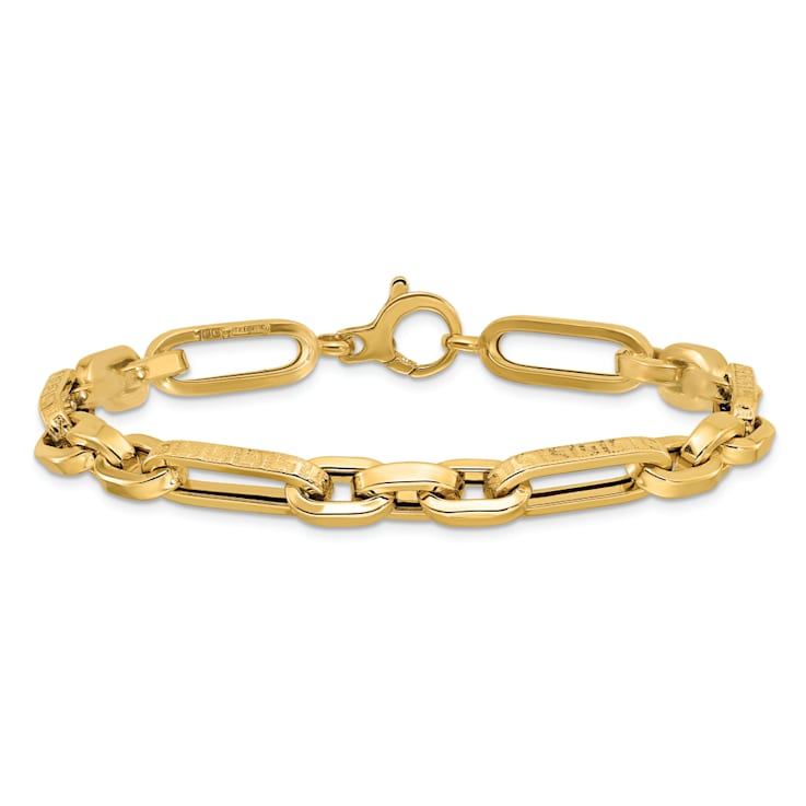 14K Yellow Gold Polished and Textured Design Fancy Link Bracelet