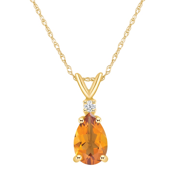 8x5mm Pear Shape Citrine with Diamond Accent 14k Yellow Gold Pendant
With Chain