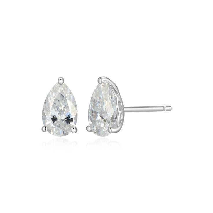 Pear Shape Moissanite Platineve Stud Earrings 1.90ctw DEW