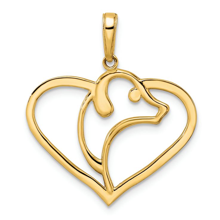 14k Two-tone Gold Diamond-cut Dog Head in Heart Pendant