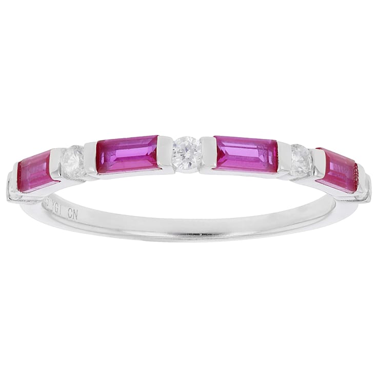Ruby Color CZ Band Ring In Sterling Silver
