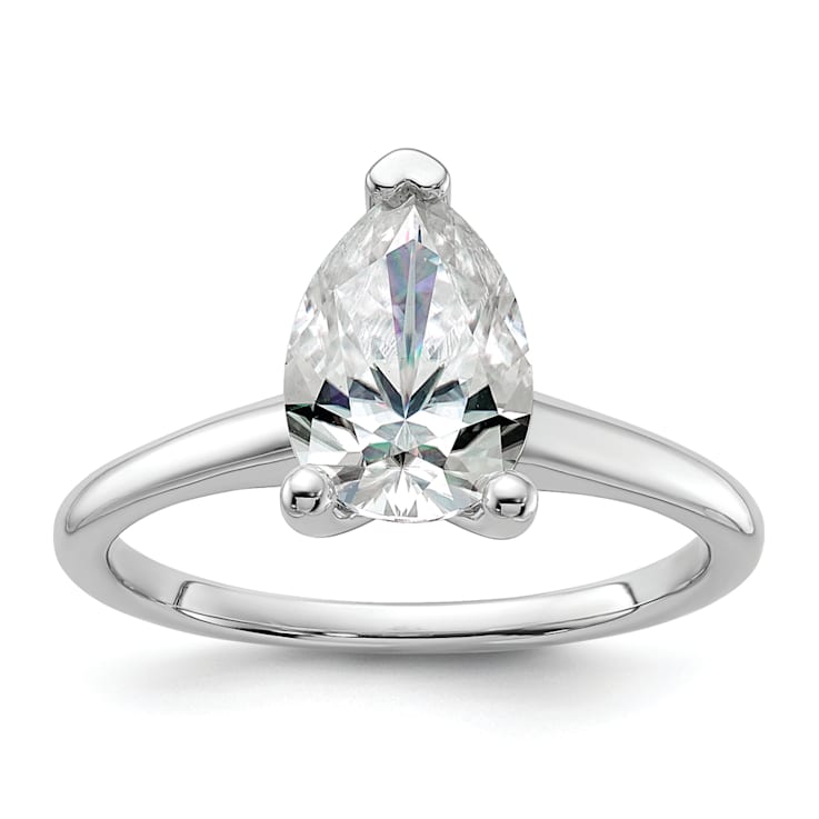 Rhodium Over 14K White Gold 2 ct. G H I True Light Pear Moissanite
Solitaire Ring