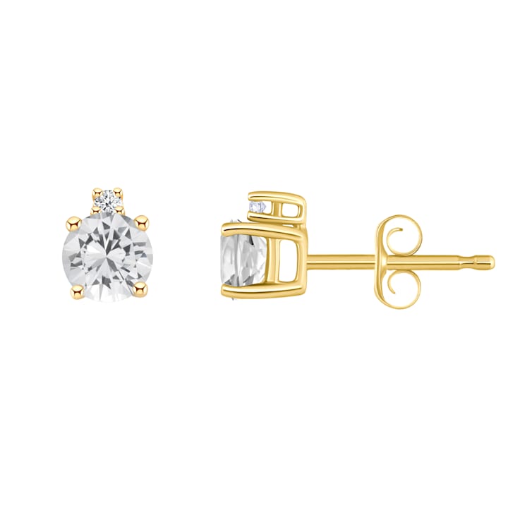 4mm Round White Topaz with Diamond Accents 14k Yellow Gold Stud Earrings