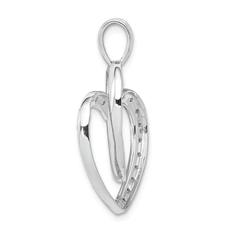 Rhodium Over 14k White Gold Diamond Double Heart Pendant