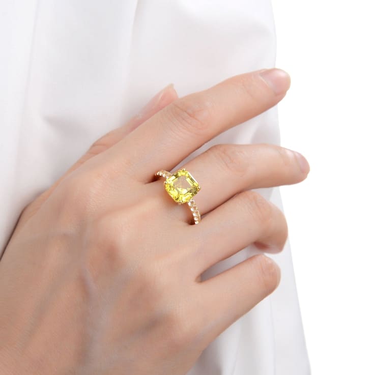 Asscher Cut Lab Created Yellow Sapphire, Round White Topaz 18K Yellow
Gold Over Sterling Silver Ring