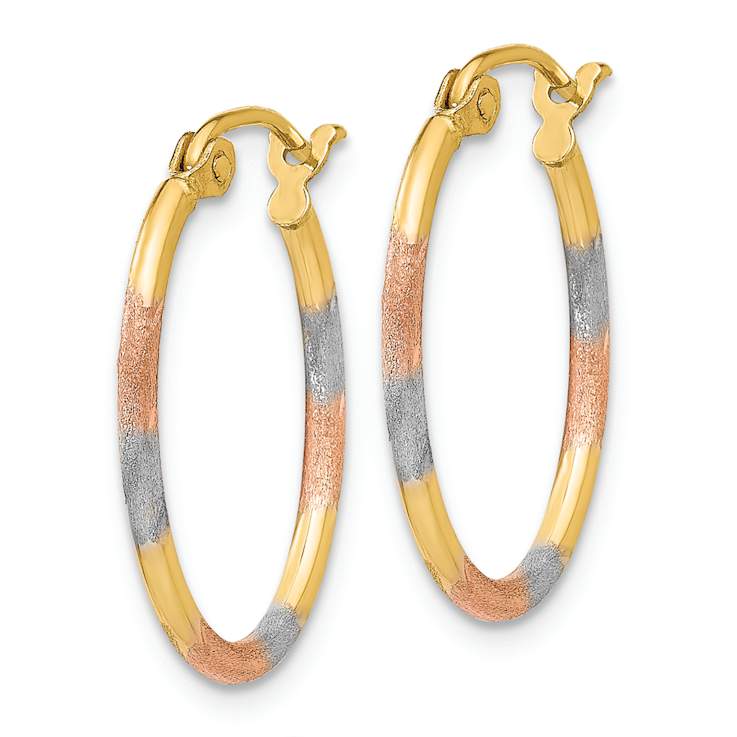 14k Yellow Gold and Rhodium Over 14k Yellow Gold 13/16" Satin
Diamond-Cut Oval Hoop Earrings