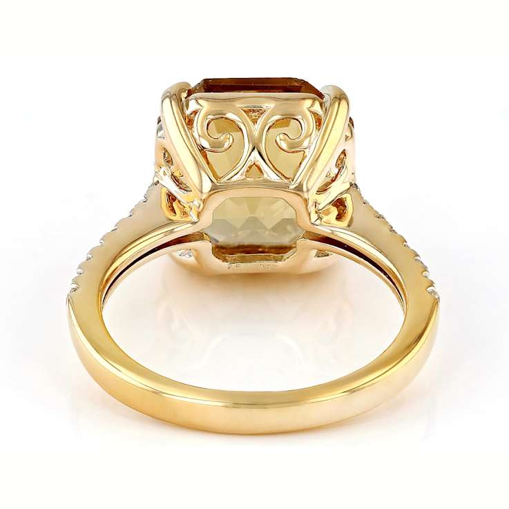 Champagne Quartz Asscher Ring In 18K Gold Over Sterling Silver 5.39ctw