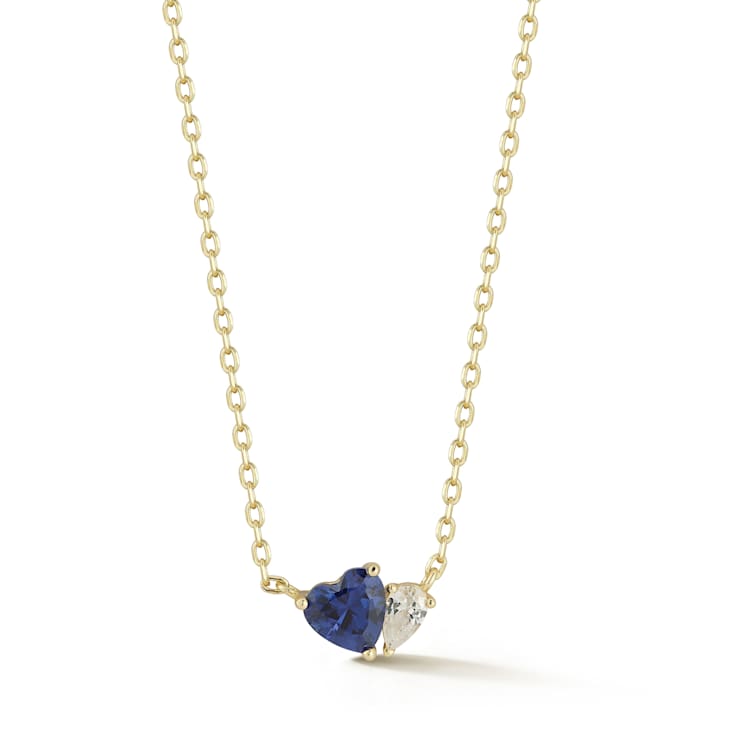 Rachel Zoe Blue CZ Two-Stone Heart Pendant Necklace in 14K Gold Over
Sterling Silver