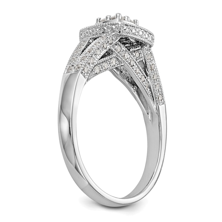Rhodium Over 14K White Gold Lab Grown Diamond Cluster Engagement Ring 0.508ctw