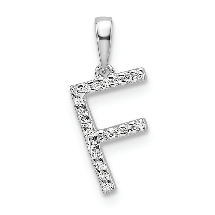 Rhodium Over 14k White Gold Diamond Letter F Initial Pendant