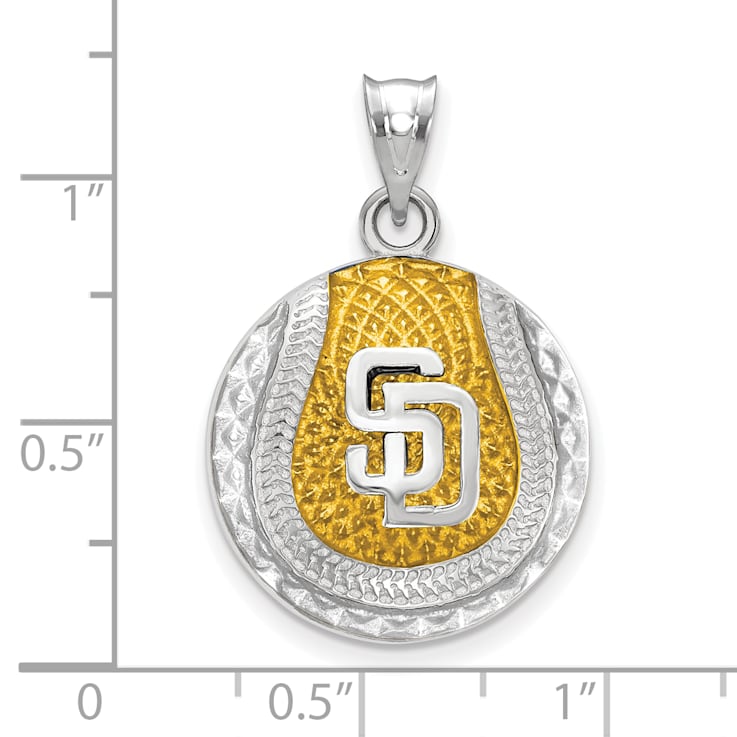 Rhodium Over Sterling Silver MLB LogoArt San Diego Padres Enameled Pendant