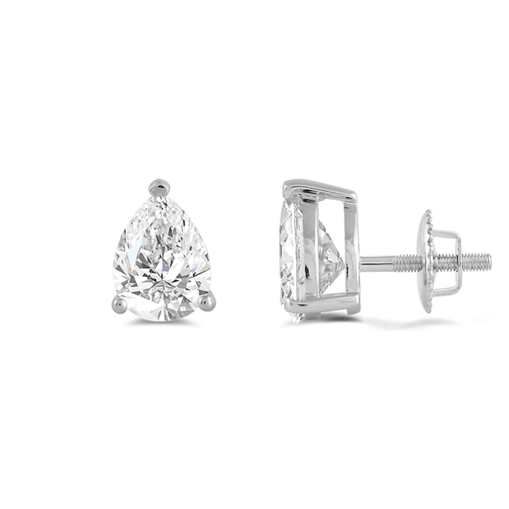 White Cubic Zirconia 14k White Gold Studs With Velvet Gift Box 3.00ctw