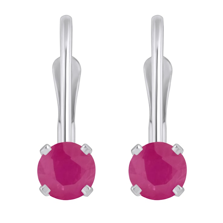 4mm Round Ruby Rhodium Over 14k White Gold Drop Earrings