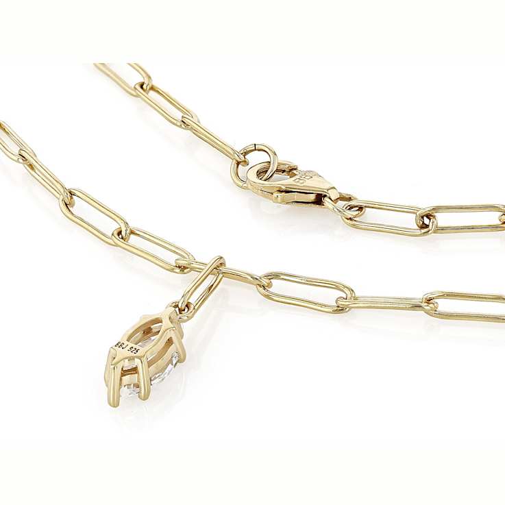 Lab-Created White Sapphire Marquise Paperclip Necklace In 18K Gold Over
Sterling Silver 0.98ct