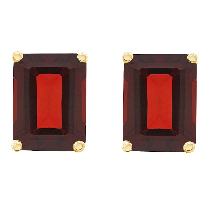 8x6mm Emerald Cut Garnet 14k Yellow Gold Stud Earrings