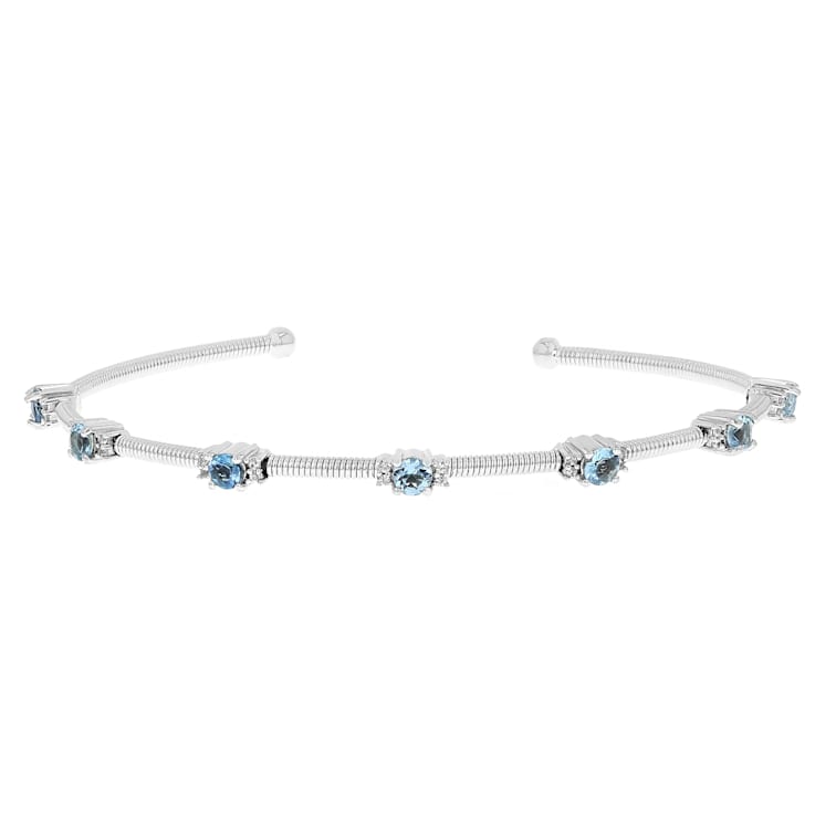 Aquamarine And Zircon Flexible Cuff In Sterling Silver 1.10ctw