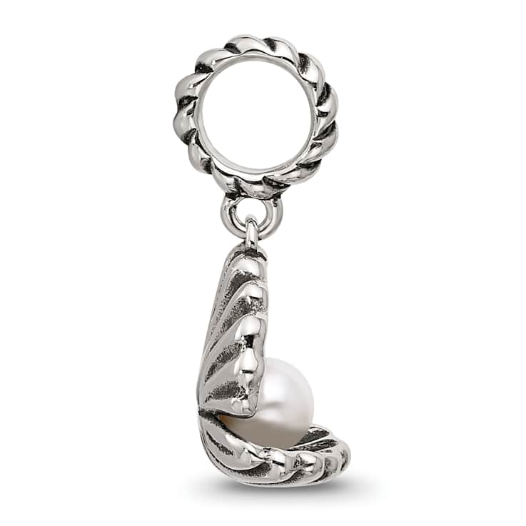 Sterling Silver Shell with Imitation Pearl Dangle Bead