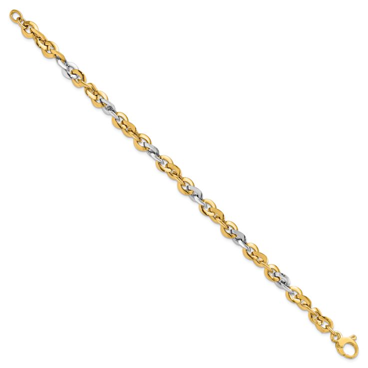 14K Two-tone Gold 6mm Polished 3D Fancy Link Bracelet