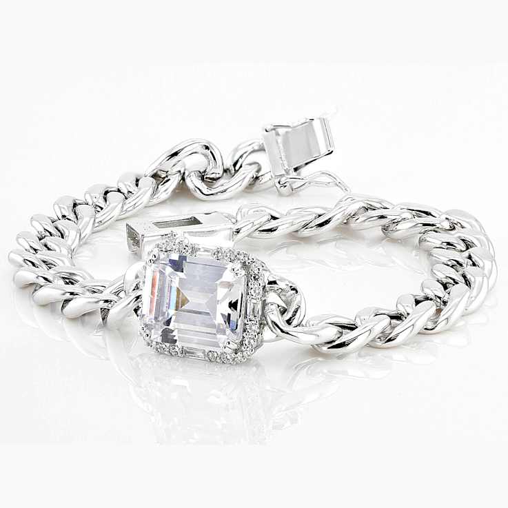 CZ Curb Link Bracelet In Platinum-Enhanced Sterling Silver 10.71ctw