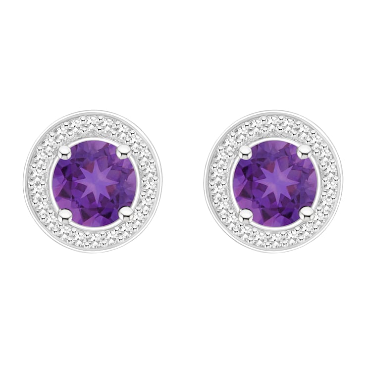 6mm Round Amethyst 1/5 ctw Diamond Rhodium Over Sterling Silver Halo
Stud Earrings