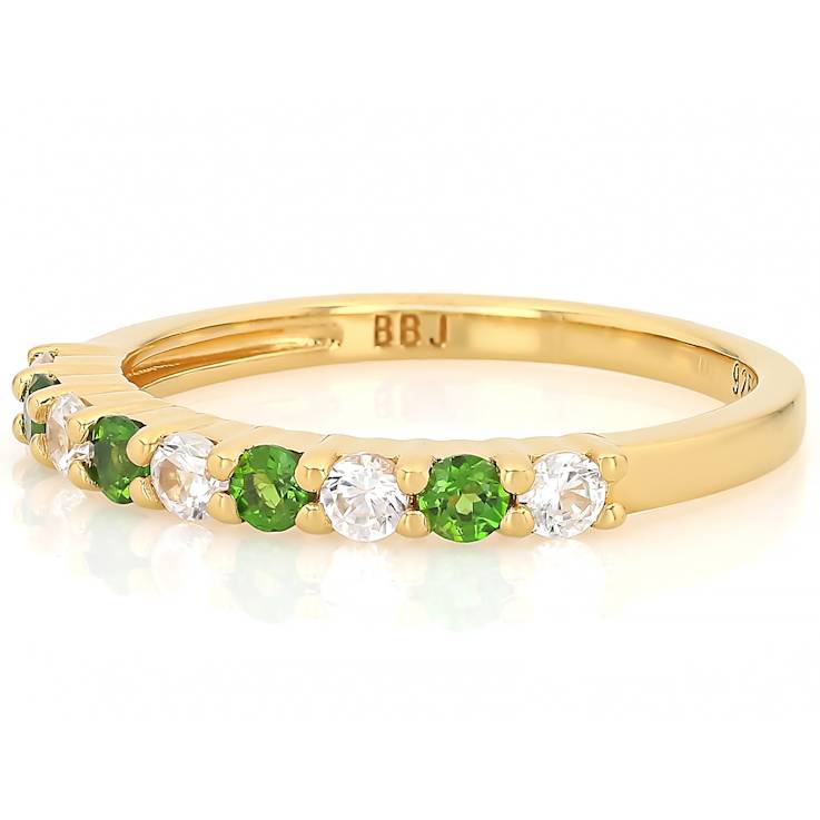 Chrome Diopside And White Zircon Band Ring In 18K Gold Over Sterling
Silver 0.68ctw
