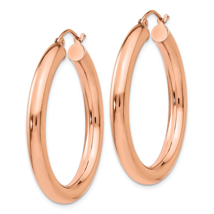 14k Rose Gold Polished 1 3/8" Tube Hoop Earrings