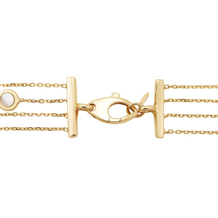 Square and Disc Shape White Mother-Of-Pearl 14K Yellow Gold Multi-Row Bracelet
