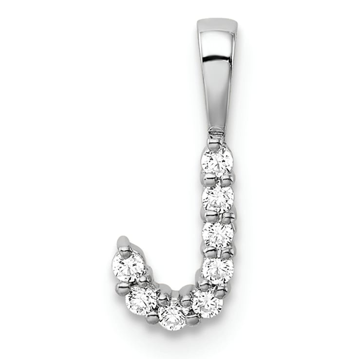 Rhodium Over 14K White Gold Lab Grown Diamond Letter J Initial Pendant