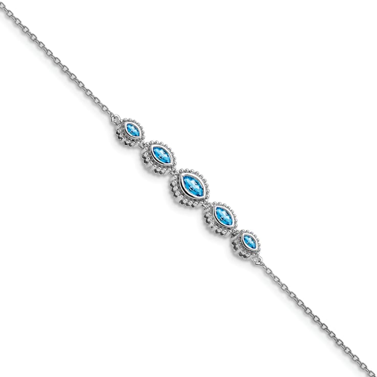 Rhodium Over 14k White Gold Marquise Blue Topaz Bracelet