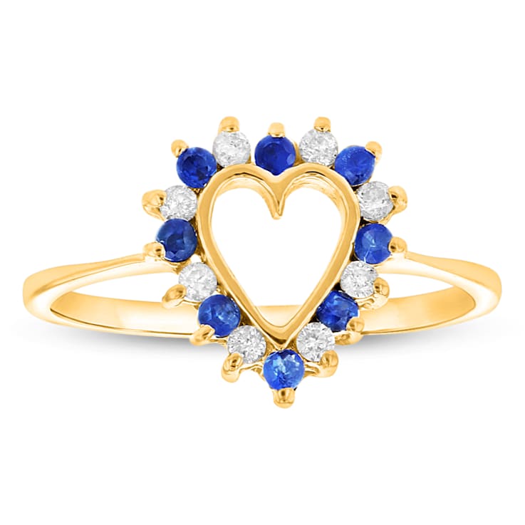 0.35ctw Sapphire and Diamond Heart Shaped Ring in 14k Yellow Gold