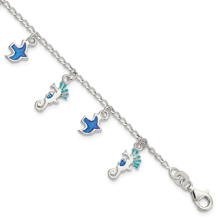 Sterling Silver Enamel Seahorse and Birds with 1-inch Extension
Children's Bracelet
