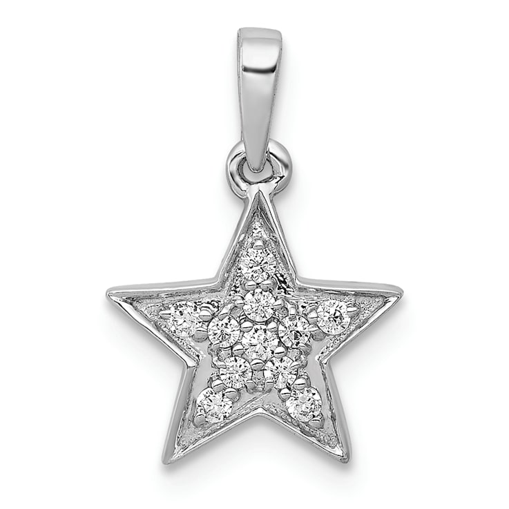 Rhodium Over 14k White Gold Diamond Star Pendant