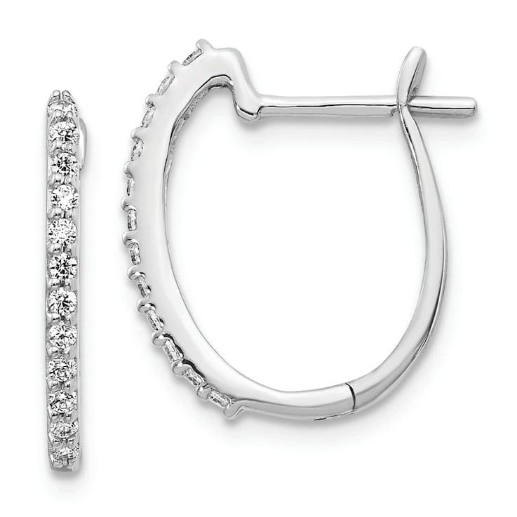 Rhodium Over 14K White Gold Lab Grown Diamond 1.3mm Hinged Hoop Earrings