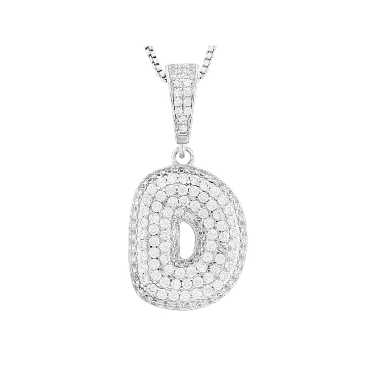 CZ Initial D Bubble Letter Pendant Necklace In Sterling Silver 1.9ctw