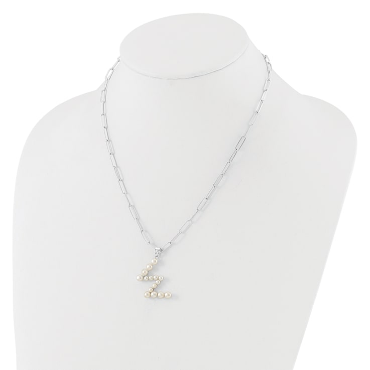 Rhodium Over Sterling Silver 3-5.5mm Freshwater Cultured Pearl LETTER W
18-inch Necklace