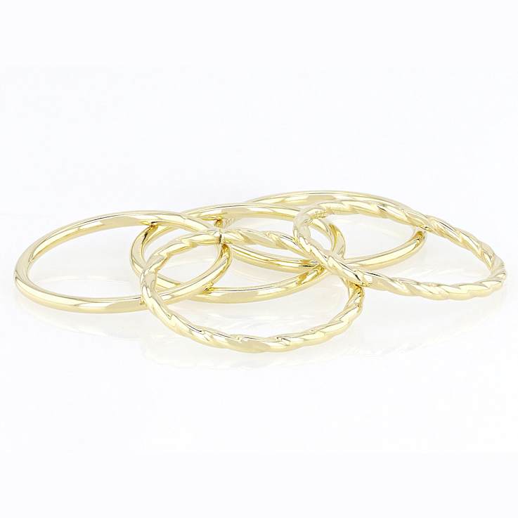 Polished And Textured Set Of 5 Band Rings In 14K Gold