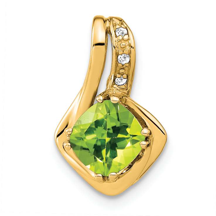 10k Yellow Gold 1.3 cttw Peridot and Accent Diamond Pendant