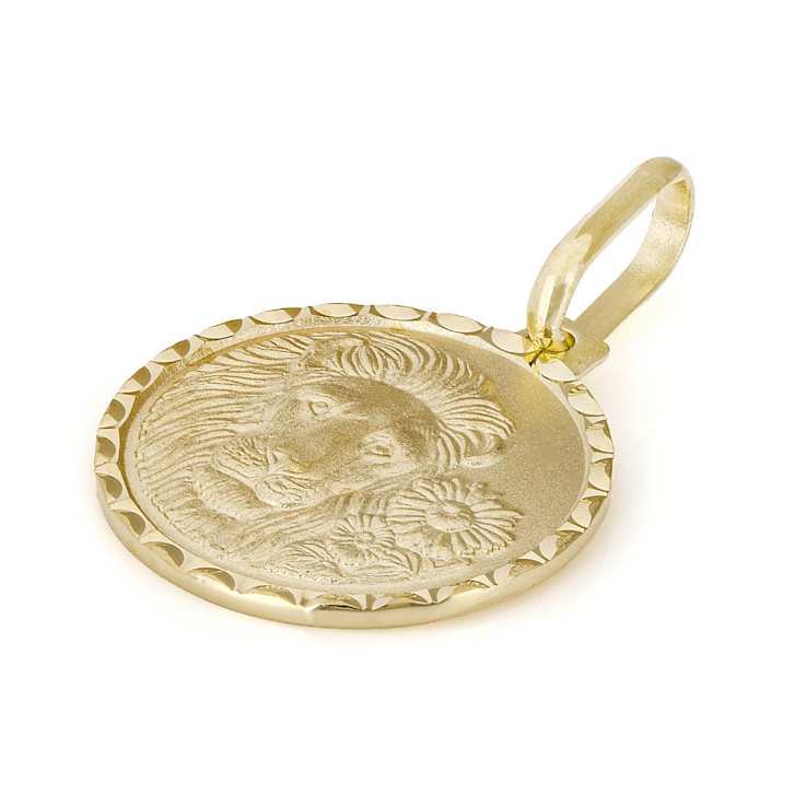 Leo Zodiac Medallion Pendant In Solid 14K Yellow Gold