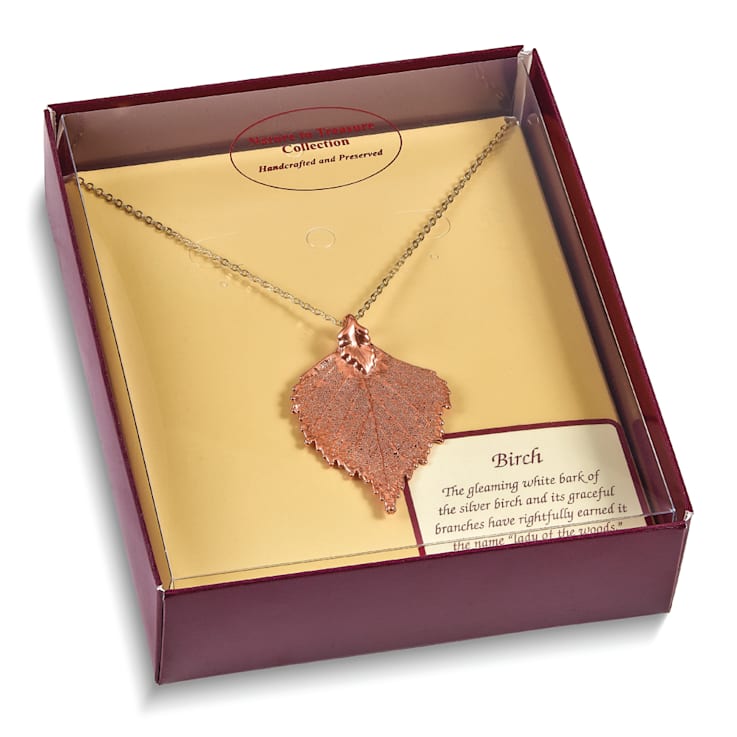 Copper Dipped Birch Leaf with 20 Inch Gold-tone Necklace