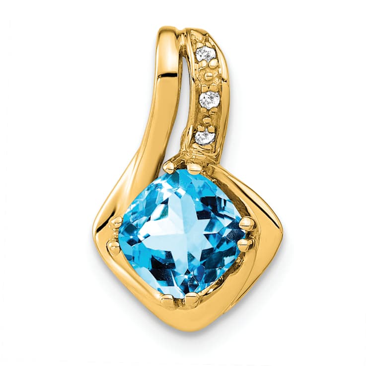 10k Yellow Gold 1.68 cttw Swiss Blue Topaz and Accent Diamond Pendant