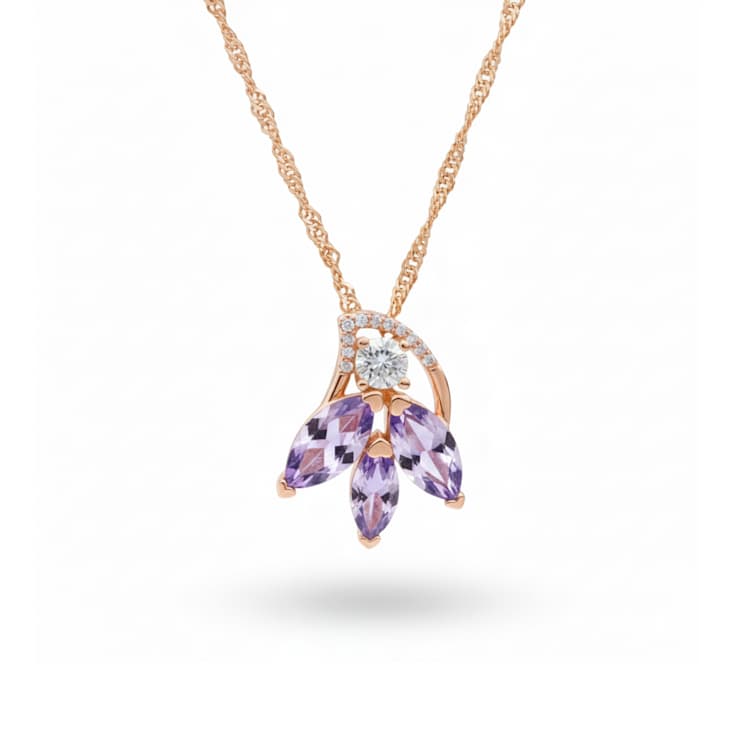 Marquise Shape Purple Amethyst 14K Rose Gold Over Sterling Silver
Pendant with Chain