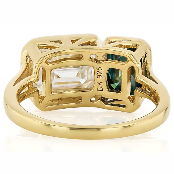 Emerald Green And Colorless Moissanite Two-Stone Ring In 14K Gold Over
Sterling Silver