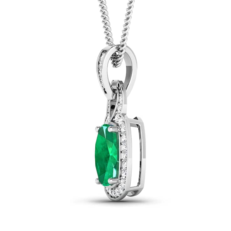 1.74ctw 14K White Gold Zambian Emerald and White Diamond Pendant with 18
inch Cable Chain