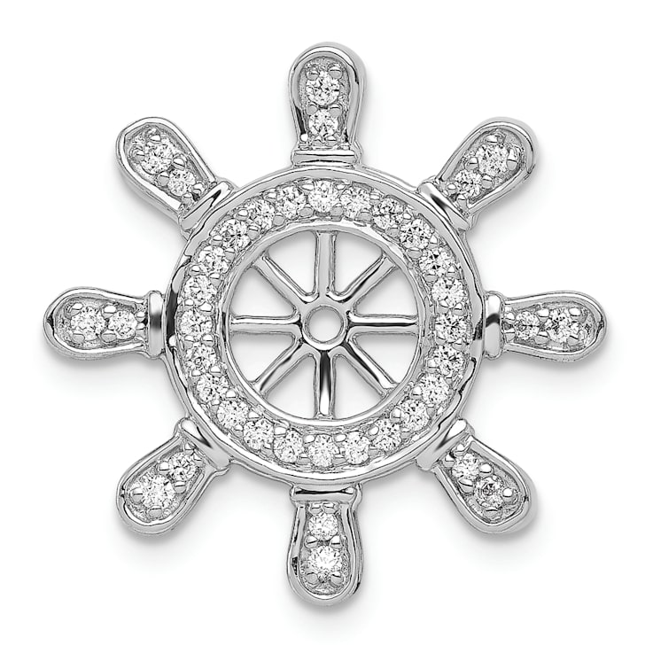 Rhodium Over 14k White Gold Diamond Ship Wheel Pendant