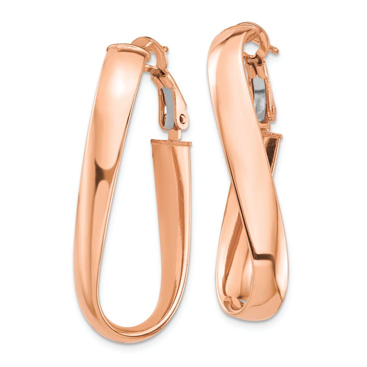14k Rose Gold High Polished 1 3/8" Wavy Oval Hoop Earrings