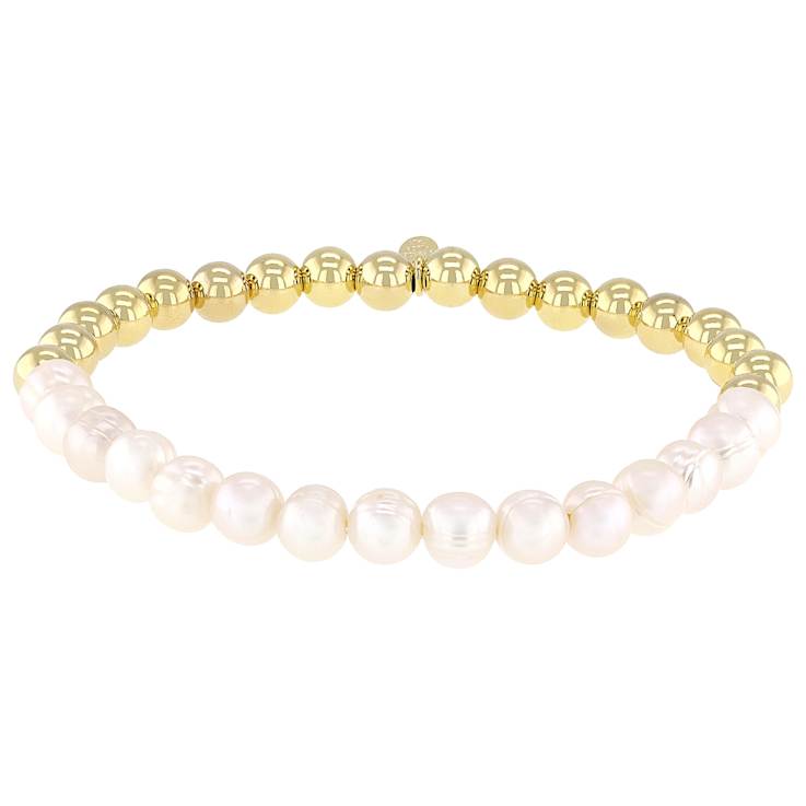 Freshwater Pearl Stretch Bracelet In 18K Gold Over Bronze