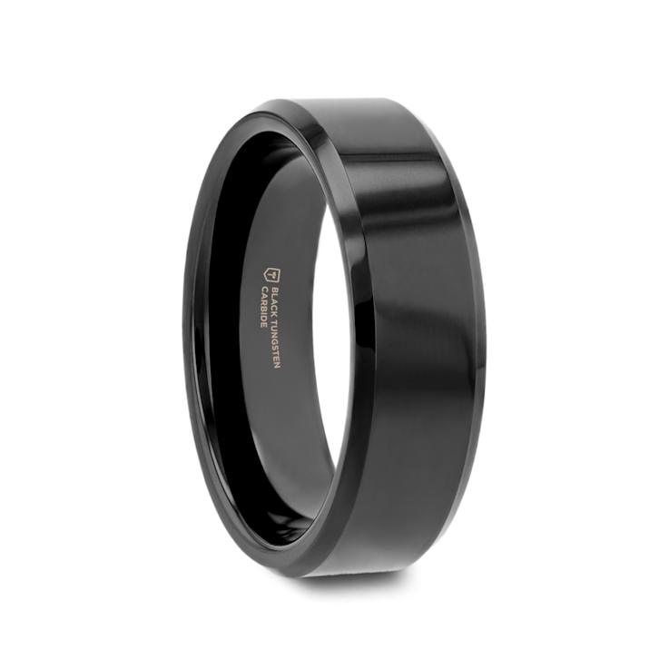 INFINITY Black Tungsten Ring with Beveled Edges 7mm